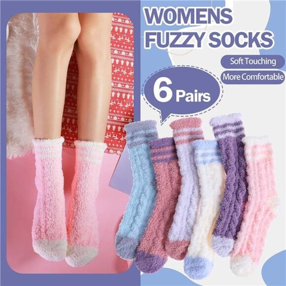 Womens Fuzzy Socks Slipper Winter Fluffy Cozy Cabin Warm Soft Fleece Comfy Socks - Picture 2 of 7